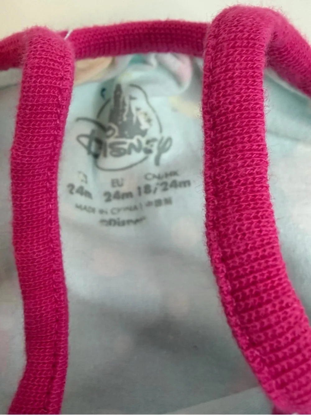 Disney Baby Light Blue Romper with Bright Pink Trim